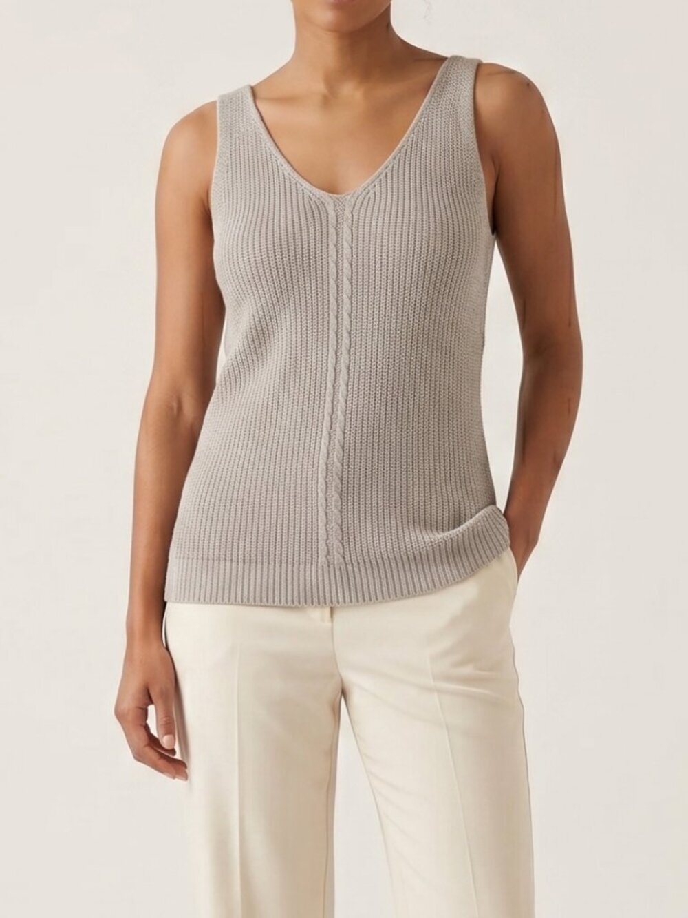 NWOT | Beige Open-Knit V-Neck Tank Top Sweater XL